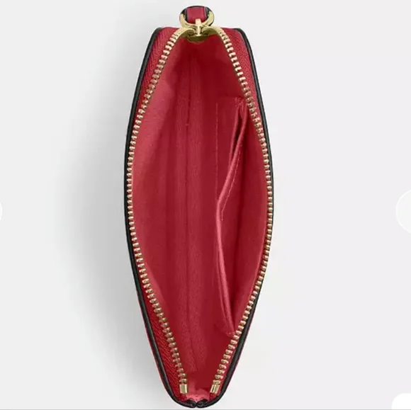 Coach Corner Zip Pebbled Leather Wristlet in Red And Gold - Picture 9 of 12